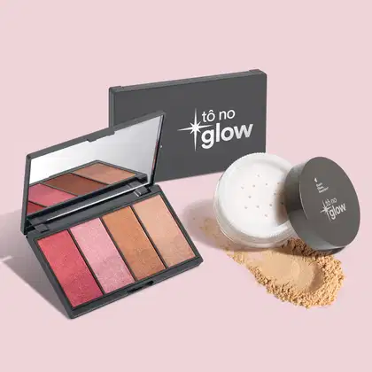 Imagem do produto Combo Make Iluminada Tô No Glow: Paleta de Maquiagem Multifuncional 14,2g + Pó Solto Translúcido Cor 2 9g