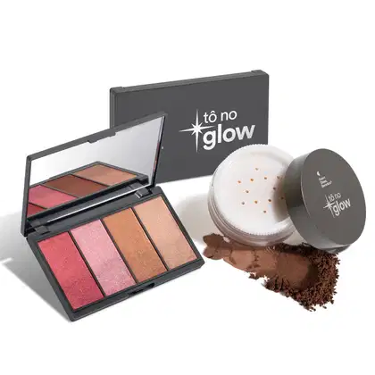 Imagem do produto Combo Make Tô No Glow: Paleta de Maquiagem Multifuncional 14,2g + Pó Solto Translúcido Cor 5 9g