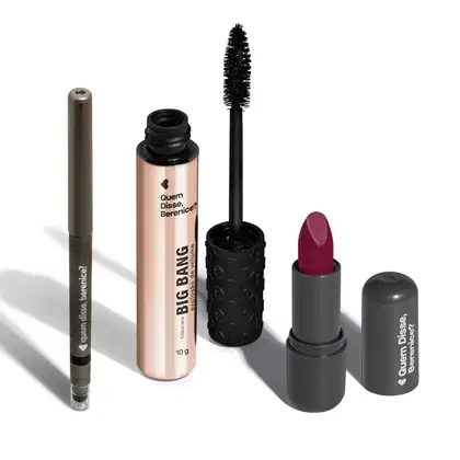 Imagem do produto Combo Make Básica: Máscara Big Bang 10g + Lápis Esfumador Pretô 200mg + Batom Rosa 223 Cremoso 3,8g