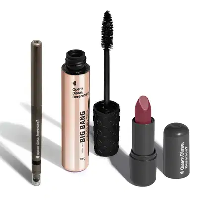 Imagem do produto Combo Make Básica: Máscara Big Bang 10g + Lápis Esfumador Pretô 200mg + Batom Rosa 250 Cremoso 3,8g