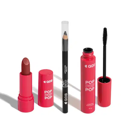 Imagem do produto Combo POP: Máscara Para Cílios 10g + Lápis Preto Para Olhos 1,1g+ Batom Marrom Nude Avelã 3,6g