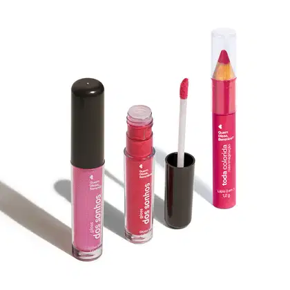 Imagem do produto Combo Pink: Gloss Labial Rosadex 4ml + Gloss Labial Cerejex + Lápis Labial Multifuncional 1,2g