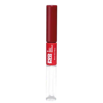 Batom duo gloss Pod Delas Vermelho se Inscreve da marca Quem Disse, Berenice? em embalagem com parte transparente e parte vermelha e com letras brancas no rótulo também vermelho.
