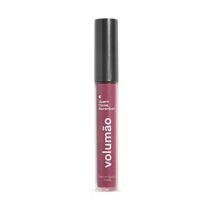 Frasco transparente com líquido roxo, tampa preta e letras brancas contendo 4ml de batom líquido Volumão Roxo Ameixali Quem Disse, Berenice?.