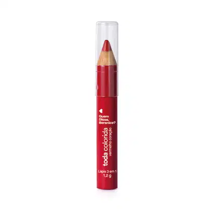 Lápis multifuncional 3 Em 1 na cor Vermelho Coração Toda Colorida da marca Quem Disse, Berenice? com corpo na tonalidade do produto e tampa transparente.