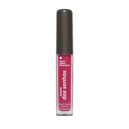 Batom líquido rosa Rosite dos Sonhos Quem Disse, Berenice? em tubo cilíndrico transparente mostrando a tonalidade do produto e tampa preta.