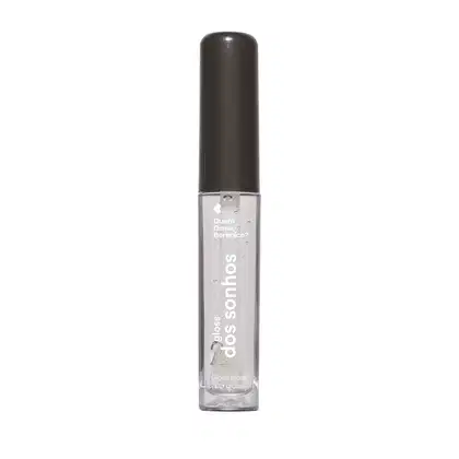 Gloss labial transparente Vinildex dos Sonhos Quem Disse, Berenice? em tubo cilíndrico transparente, conteúdo incolor e tampa preta.