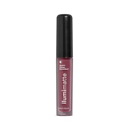 Frasco de 4ml contendo batom líquido Malva Malvalumi Ilumimatte da marca Quem Disse, Berenice? em embalagem transparente mostrando o produto na cor rosa escuro, tampa preta e letras brancas.