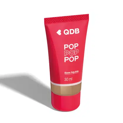 Imagem da base líquida soft matte da marca POP Quem Disse, Berenice? na cor 200N, em tubo rosa com parte transparente, mostrando a tonalidade do produto, e rótulo com letras brancas. O fundo da imagem é branco com sombreado.