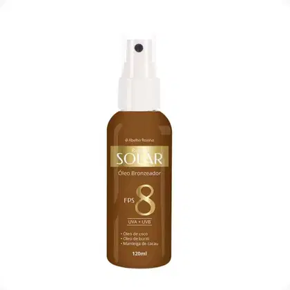 Imagem do produto Óleo Bronzeador FPS 8 UVA + UVB Com Óleo de Coco e Buriti Manteiga de Cacau Rainha Solar Abelha Rainha 120ml REF 3450
