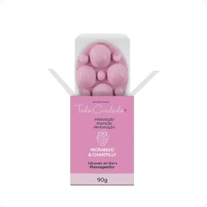 Sabonete em Barra Massageador Abelha Rainha Todo Cuidado+ Morango & Chantilly, 90g.