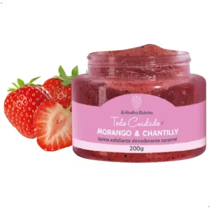 Geleia Esfoliante Corporal Abelha Rainha Todo Cuidado Morango & Chantilly, 200g.