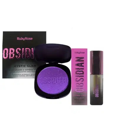 Imagem do produto Ruby Rose Obsidian Iluminador e Sombra Amethyst 4,5g + Glossy Lips 2,2ml
