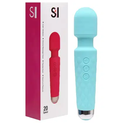 Imagem do produto Vibrador massageador varinha em silicone com 20 modos de vibração Cor AZUL