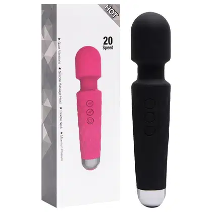 Imagem do produto Vibrador massageador varinha em silicone com 20 modos de vibração Cor PRETO
