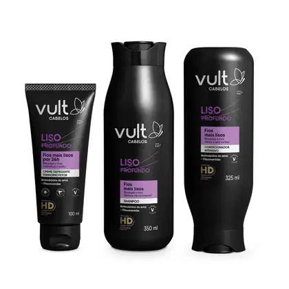 Imagem do produto Combo Vult Cabelos Liso Profundo:  Shampoo 350ml + Condicionador 325ml + Creme Defrizante Termoprotetor 100ml