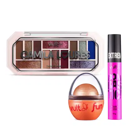 Imagem do produto Combo Paleta de Sombras Camila Loures 10,8g + Iluminador 3 em 1 Vult Fun Rosé Iluminada 6,5g + Máscara de Cílios Extreme Bombastic 10g