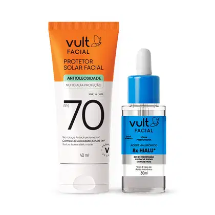 Imagem do produto Combo Proteção Facial: Protetor Solar Facial FPS 70 + Sérum Preenchedor Ácido Hialurônico 8x Hialu 40ml