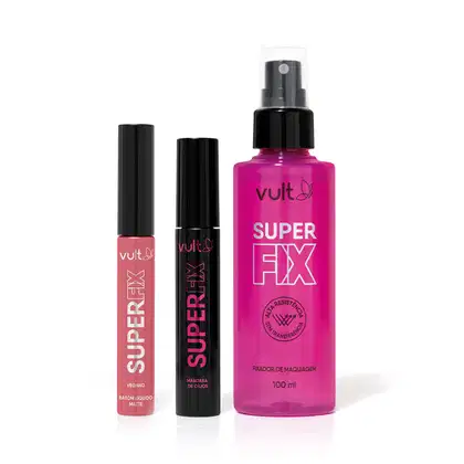 Imagem do produto Combo Vult Super Fix: Fixador de Maquiagem 100ml + Máscara de Cílios 10g + Batom Líquido 5ml