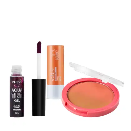 Imagem do produto Combo Vult: Balm Labial Cranberry Soleil FPS 15 3,6g + Pó Duo Bronzer Soleil Sunset 6g + Batom Aquatint Gel Violet 5,5ml