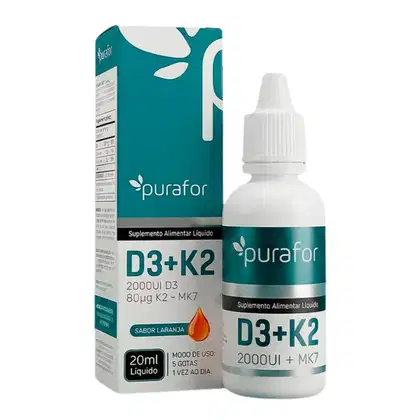 Imagem do produto Vitamina D3 + K2 Gotas Purafor 20ml Imunidade e Saúde Óssea