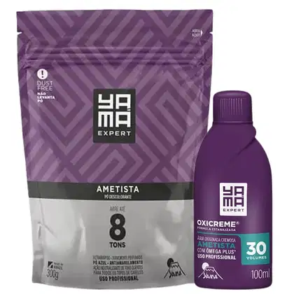 Imagem do produto Kit Pó Descolorante Ametista + Oxigenada 30 Volumes 100ml Profissional 8 Tons Yama 300g