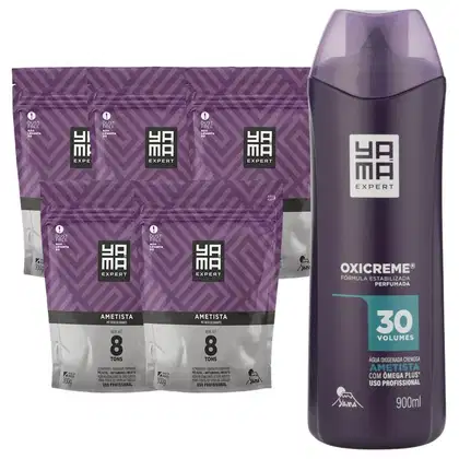 Imagem do produto Kit 5 Pó Descolorante Ametista + Oxigenada 30 Volumes 900ml Grande Profissional 8 Tons Yama 300g