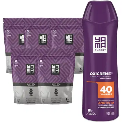Imagem do produto Kit 5 Pó Descolorante Ametista + Oxigenada 40 Volumes 900ml Grande Profissional 8 Tons Yama 300g