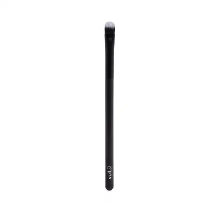 Pincel de maquiagem preto da marca Vult, com cerdas macias e ponta arredondada, ideal para aplicação de sombras e delineadores.