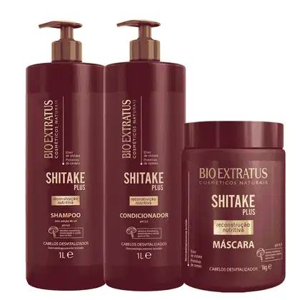 Imagem do produto Kit Bio Extratus Shitake Reconstrução Shampoo Cond Máscara 1L