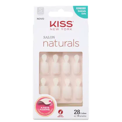 Imagem do produto Kiss New York Salon Naturals Quadrado Curto com Aba - Unhas Postiças 13g