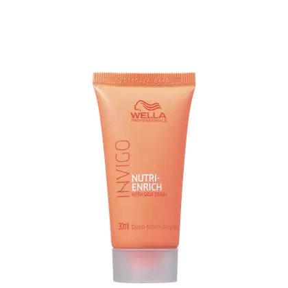 Tubo de tratamento capilar Wella Professionals Nutri-Enrich com Goji Berry, embalagem laranja com logotipo da marca e informações do produto, contém 30ml de produto.