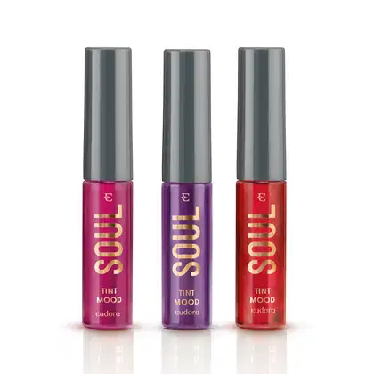 Imagem do produto Combo Batom Líquido Soul Tint Mood: Rosado Energy + Vermelho Happy + Uva Relax