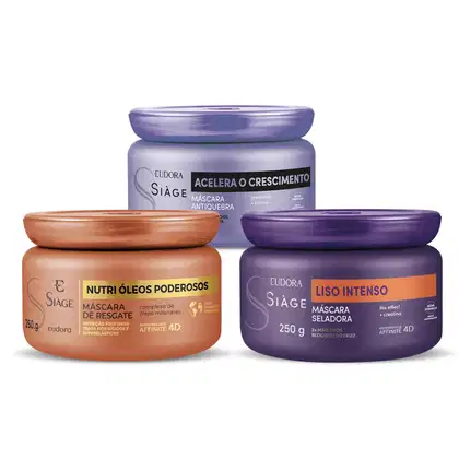 Imagem do produto Combo Máscara Capilar Siàge: Acelera o Crescimento 250g + Liso Intenso 250g + Óleos Poderosos 250g