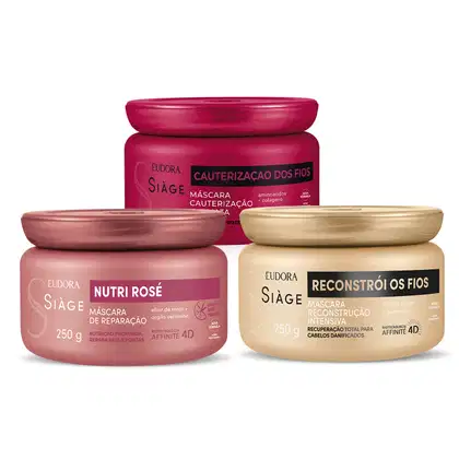 Imagem do produto Kit Eudora Siàge Máscara Capilar Cauterização dos Fios + Reconstrói os Fios + Nutri Rosé (3 Produtos)
