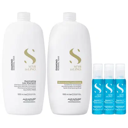 Imagem do produto Kit Alfaparf Semi Di Lino Diamond - Shampoo 1L + Condicionador 1L + 3x Ampola 13ml