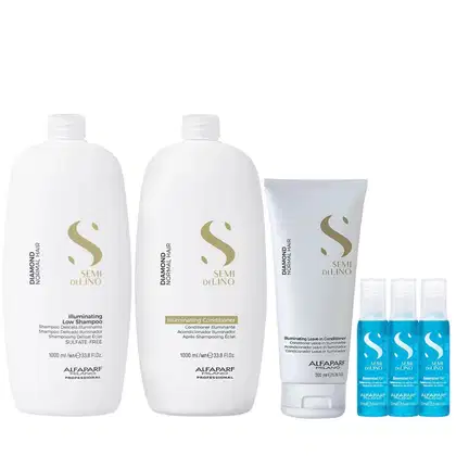 Imagem do produto Kit Alfaparf Semi Di Lino Diamond - Shampoo 1L + Condicionador 1L + Leave in 200ml + 3x Ampola 13ml