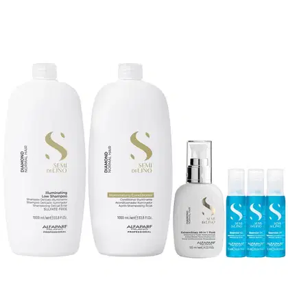 Imagem do produto Kit Alfaparf Semi Di Lino Diamond - Shampoo 1L + Condicionador 1L + Fluído 125ml + 3x Ampola 13ml