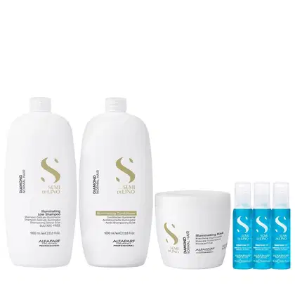 Imagem do produto Kit Alfaparf Semi Di Lino Diamond - Shampoo 1L + Condicionador 1L + Máscara 500ml + 3x Ampola 13ml