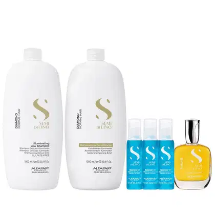Imagem do produto Kit Alfaparf Semi Di Lino Diamond - Shampoo 1L + Condicionador 1L + Cristalli 50ml + 3x Ampola 13ml