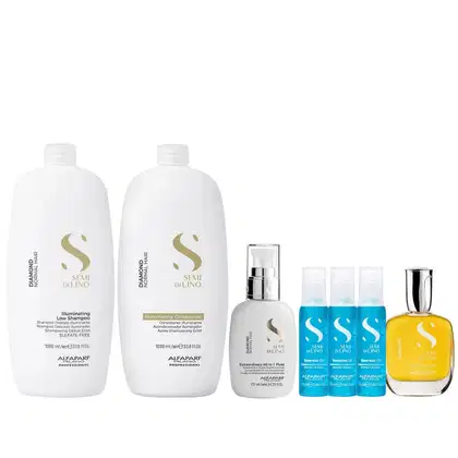 Imagem do produto Kit Alfaparf Semi Di Lino Diamond - Shampoo 1L + Condicionador 1L + Cristalli 50ml + Fluido 125ml + 3x Ampola 13ml