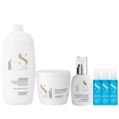 Imagem do produto Kit Alfaparf Semi Di Lino Diamond - Shampoo 1L + Máscara 500ml + Fluído 125ml + 3x Ampola 13ml