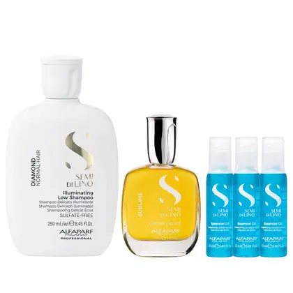 Kit Alfaparf Semi Di Lino Diamond - Shampoo 250ml + Cristalli 50ml + 3x Ampola 13ml