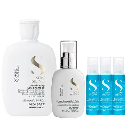 Imagem do produto Kit Alfaparf Semi Di Lino Diamond - Shampoo 250ml + Fluído 125ml + 3x Ampola 13ml