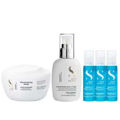 Imagem do produto Kit Alfaparf Semi Di Lino Diamond - Máscara 200ml + Fluído 125ml + 3x Ampola 13ml