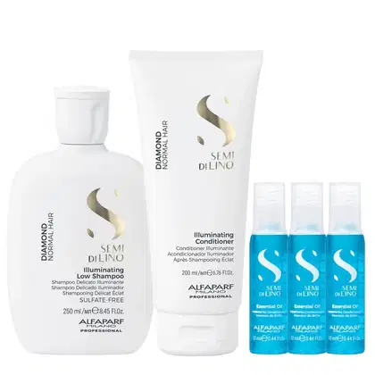 Imagem do produto Kit Alfaparf Semi Di Lino Diamond - Shampoo 250ml + Condicionador 200ml + 3x Ampola 13ml