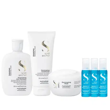 Imagem do produto Kit Alfaparf Semi Di Lino Diamond - Shampoo 250ml + Condicionador 200ml + Máscara 200ml + 3x Ampola 13ml