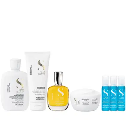 Imagem do produto Kit Alfaparf Semi Di Lino Diamond - Shampoo 250ml + Condicionador 200ml + Máscara 200ml + Cristalli 50ml + 3xAmpola 13ml