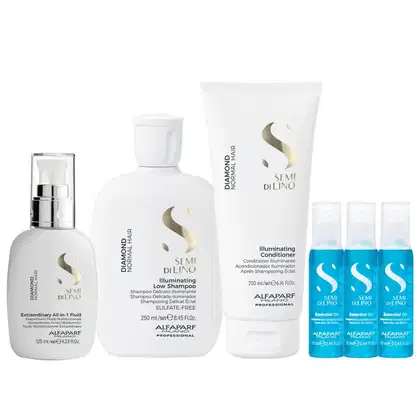 Imagem do produto Kit Alfaparf Semi Di Lino Diamond - Shampoo 250ml + Condicionador 200ml + Fluído 125ml + 3x Ampola 13ml