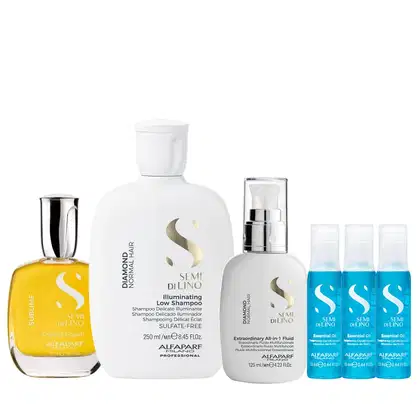 Imagem do produto Kit Alfaparf Semi Di Lino Diamond - Shampoo 250ml + Fluido 125ml + Cristalli 50ml + 3x Ampola 13ml